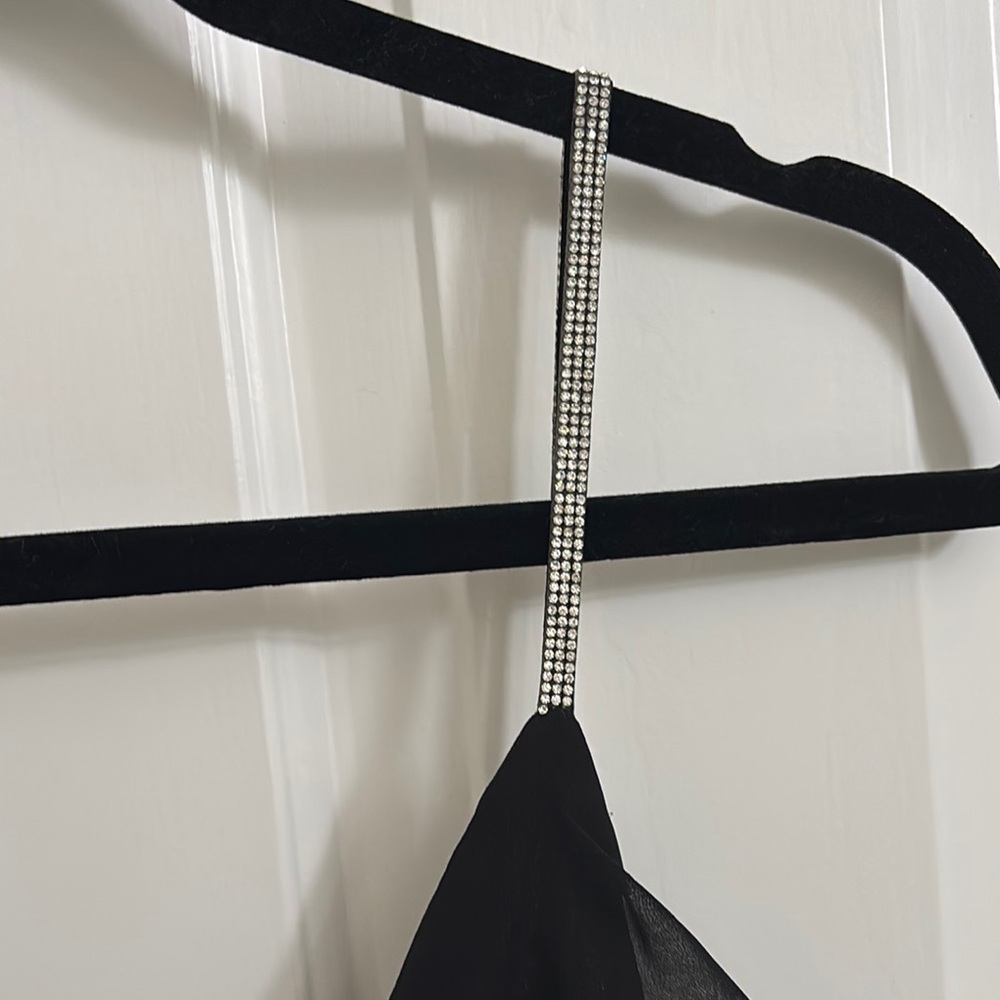 NWT Express Elegant Black Evening Gown Rhinestone Straps Medium - Picture 2 of 8